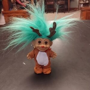 Reindeer Troll Doll with Turquoise Hair